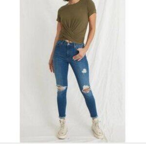 Marine Layer high skinny distressed jeans raw hem denim blue medium wash new 27